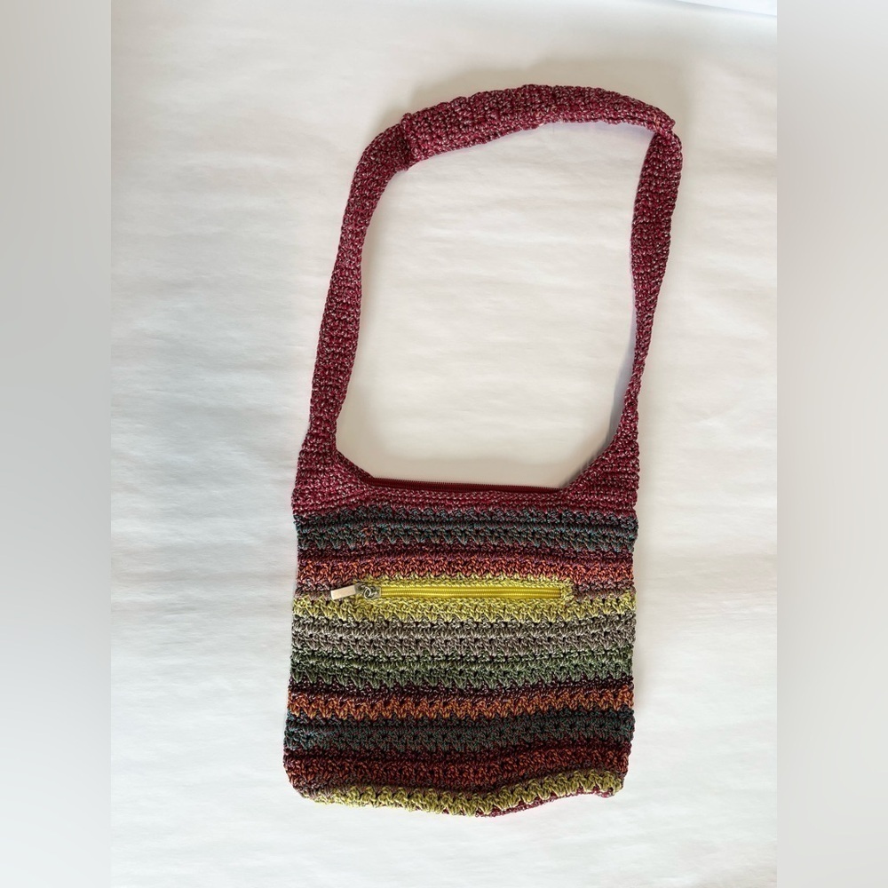The SAK crochet shoulder bag purse red green orange Boho Hippie chic casual Y2K - Picture 2 of 9